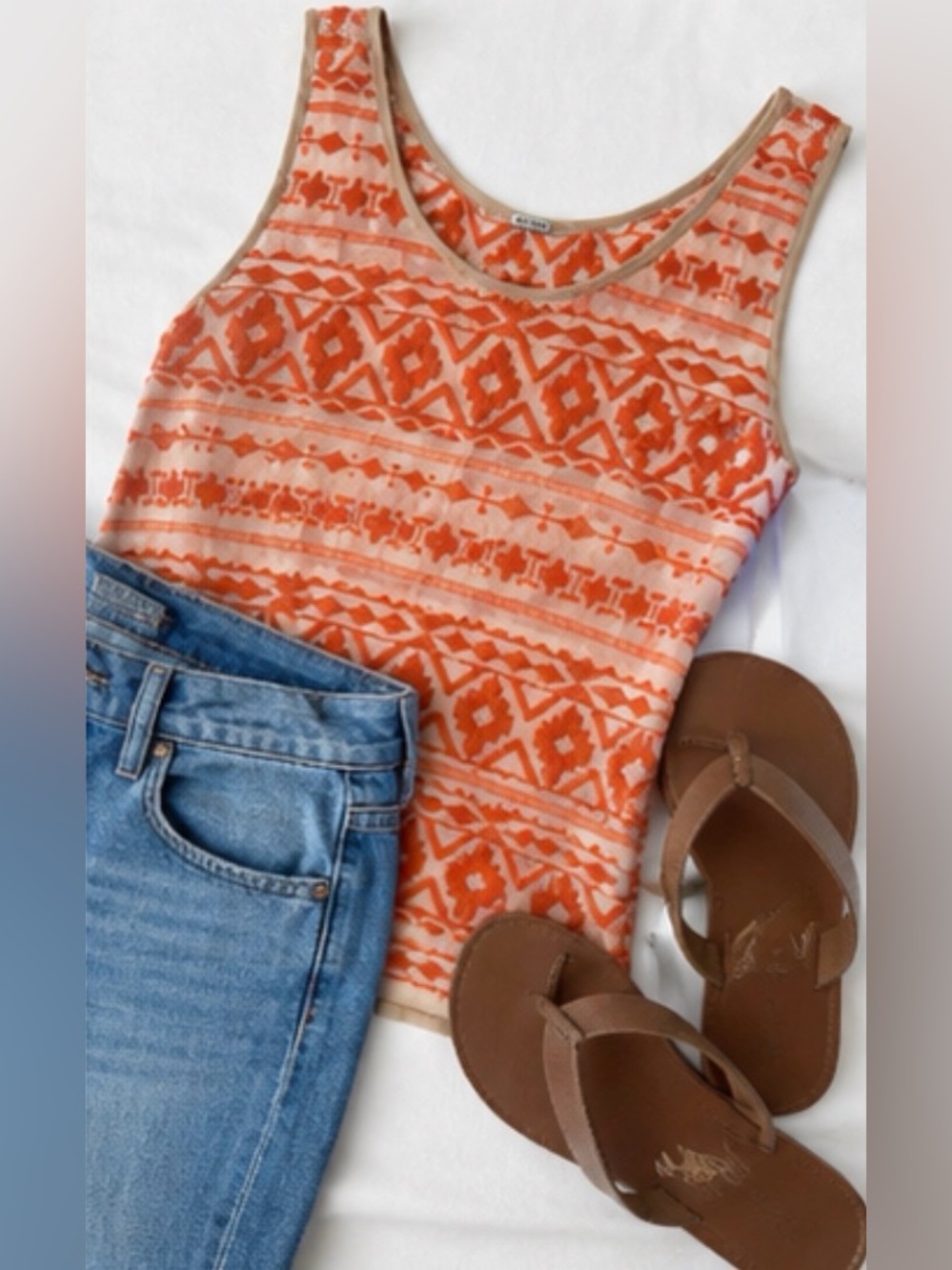 Chan Luu Orange and Cream Aztec Tank Top